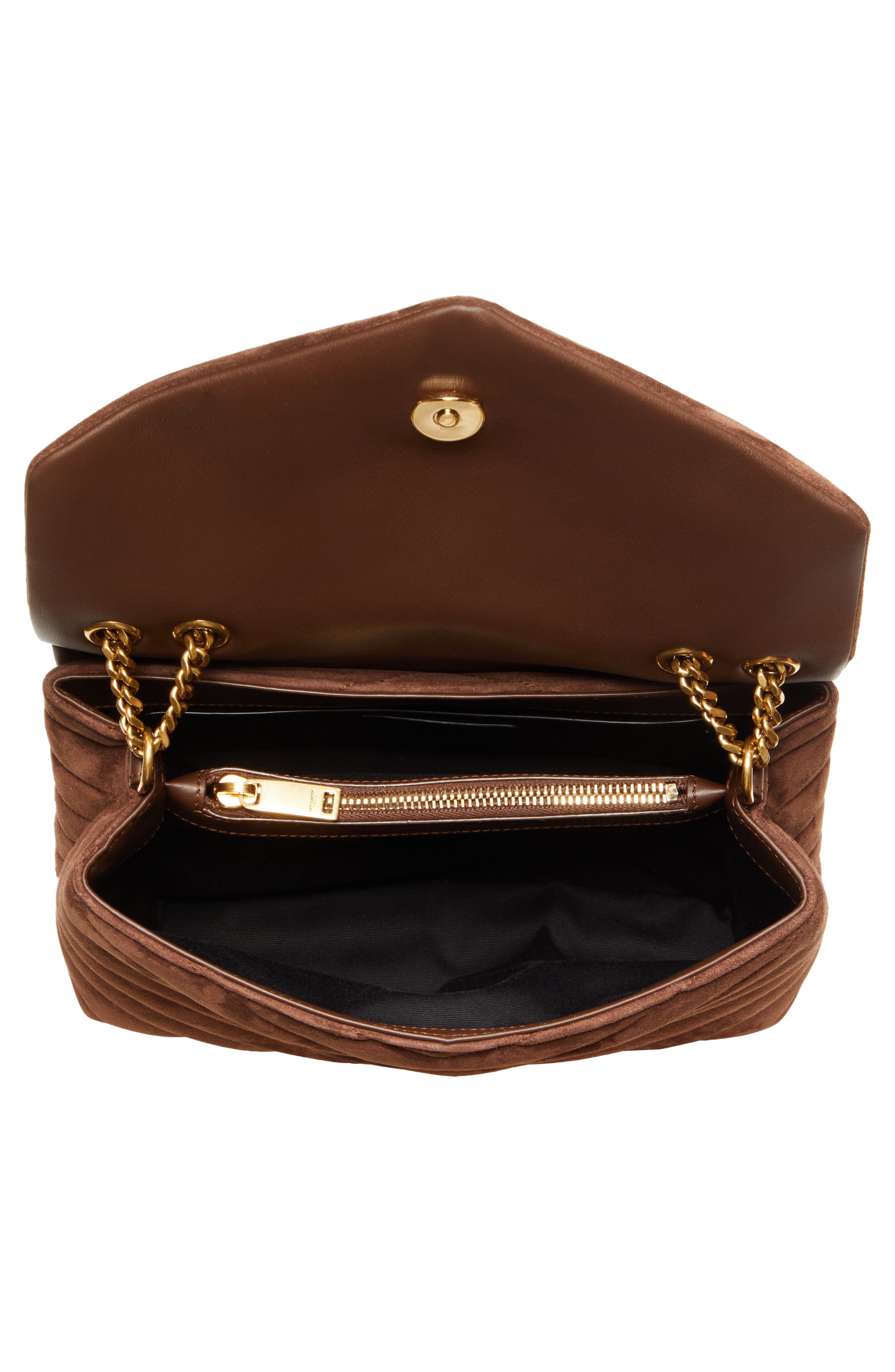 Saint Laurent Small Lou Suede Crossbody Bag, Alternate, color, Brown Coffee