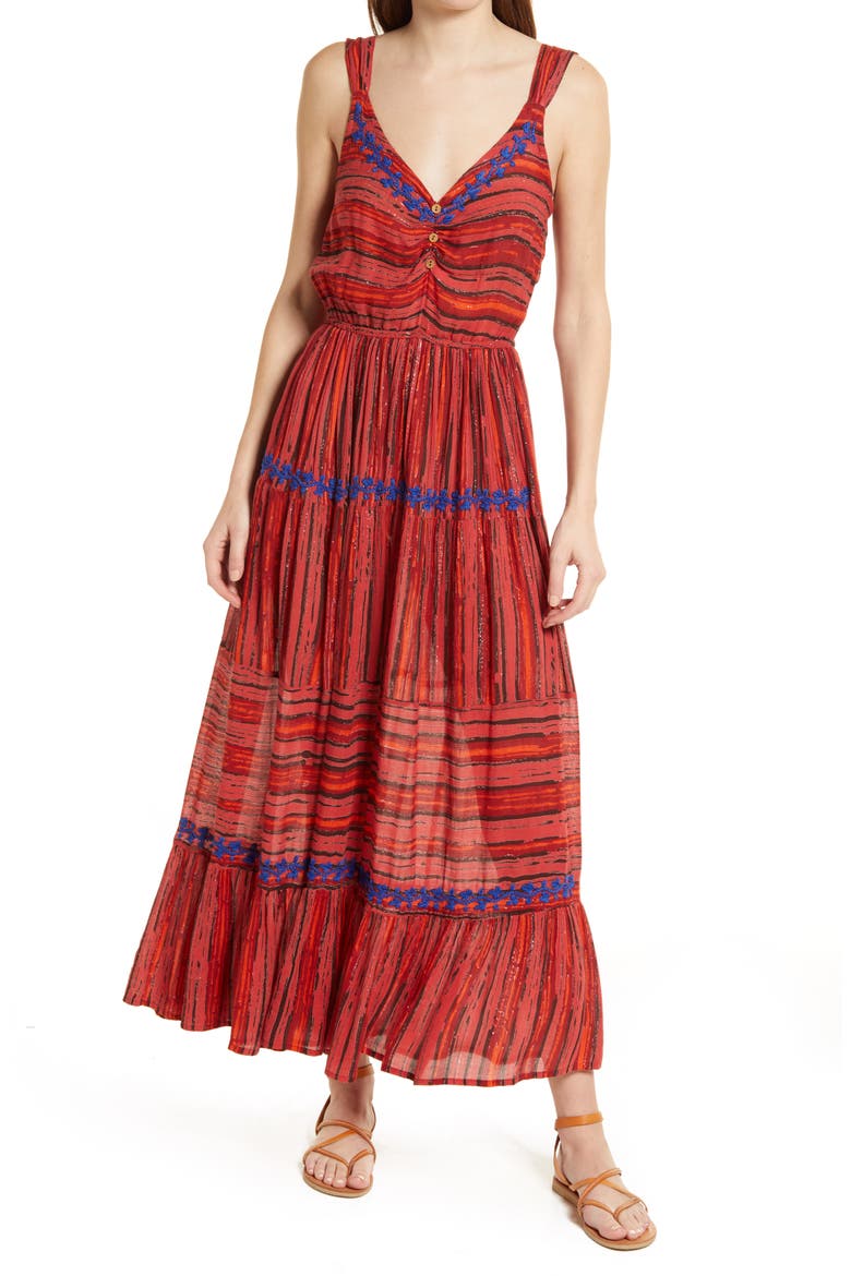 Josefina Tiered Sleeveless Maxi Dress, Main, color, BURNT ORANGE