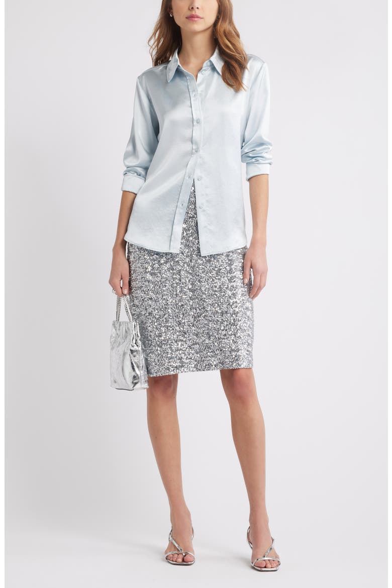 Long Sleeve Satin Button-Up Shirt, Alternate, color, BLUE AIR