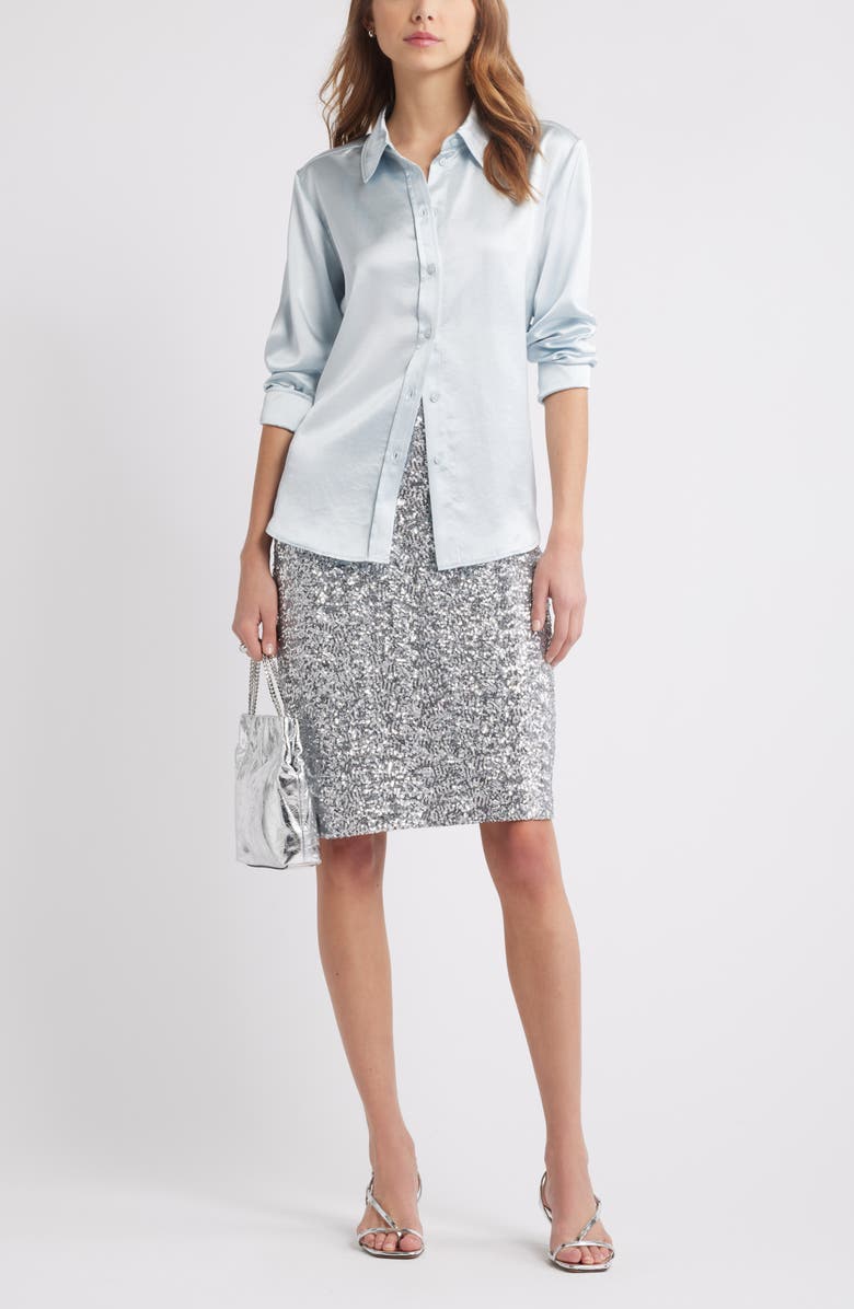 Open Edit Long Sleeve Satin Button-Up Shirt, Alternate, color, 