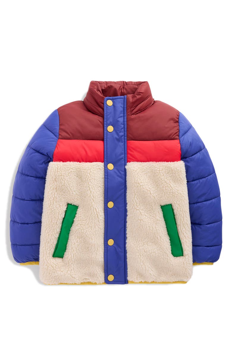 Mini Boden Kids' Fleece Trim Hooded Jacket, Alternate, color, Blue Multi