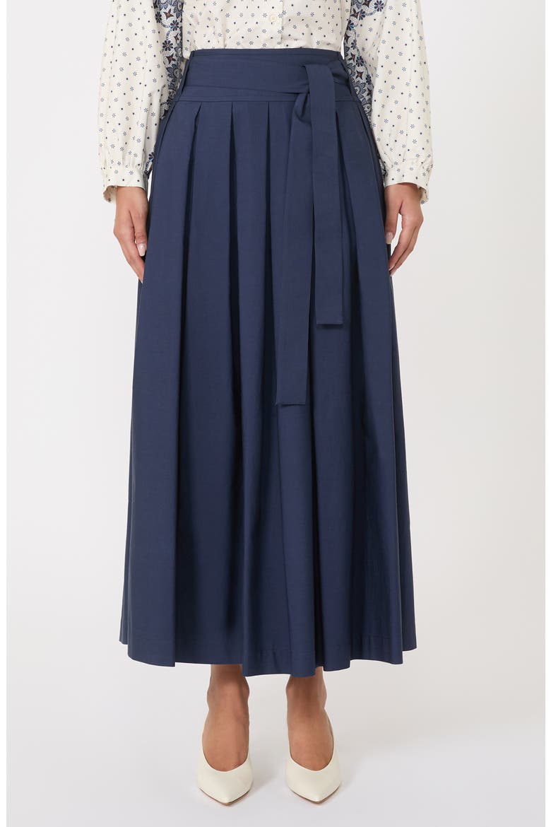 Agiate Tie Waist Cotton Skirt, Main, color, NAVY
