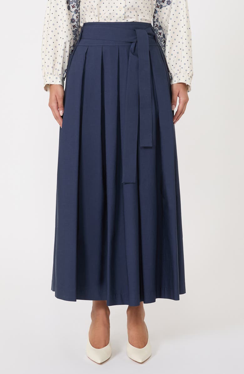 Weekend Max Mara Agiate Tie Waist Cotton Skirt, Main, color, Navy