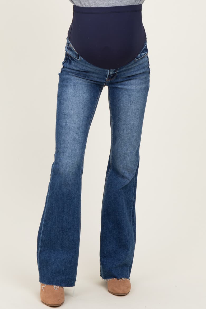 Raw Hem Maternity Flare Jeans, Alternate, color, Navy Blue