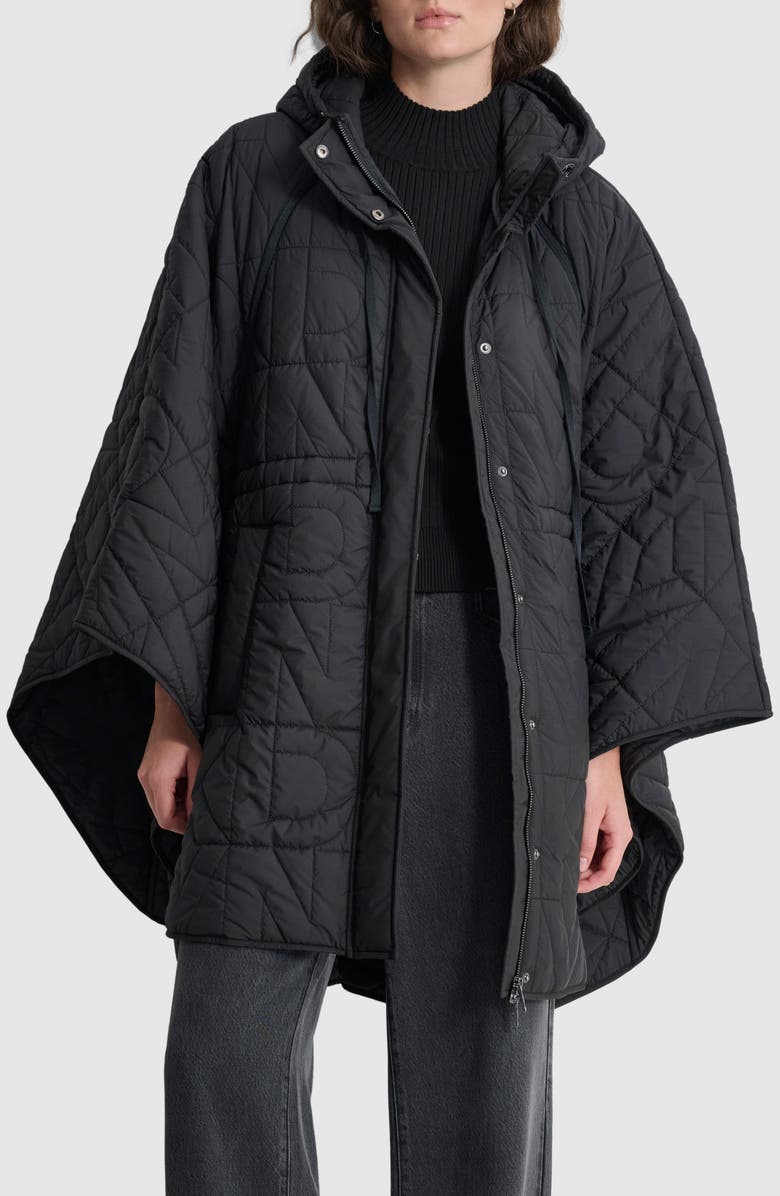 DKNY Oversize Quilted Hooded Cape, Main, color,