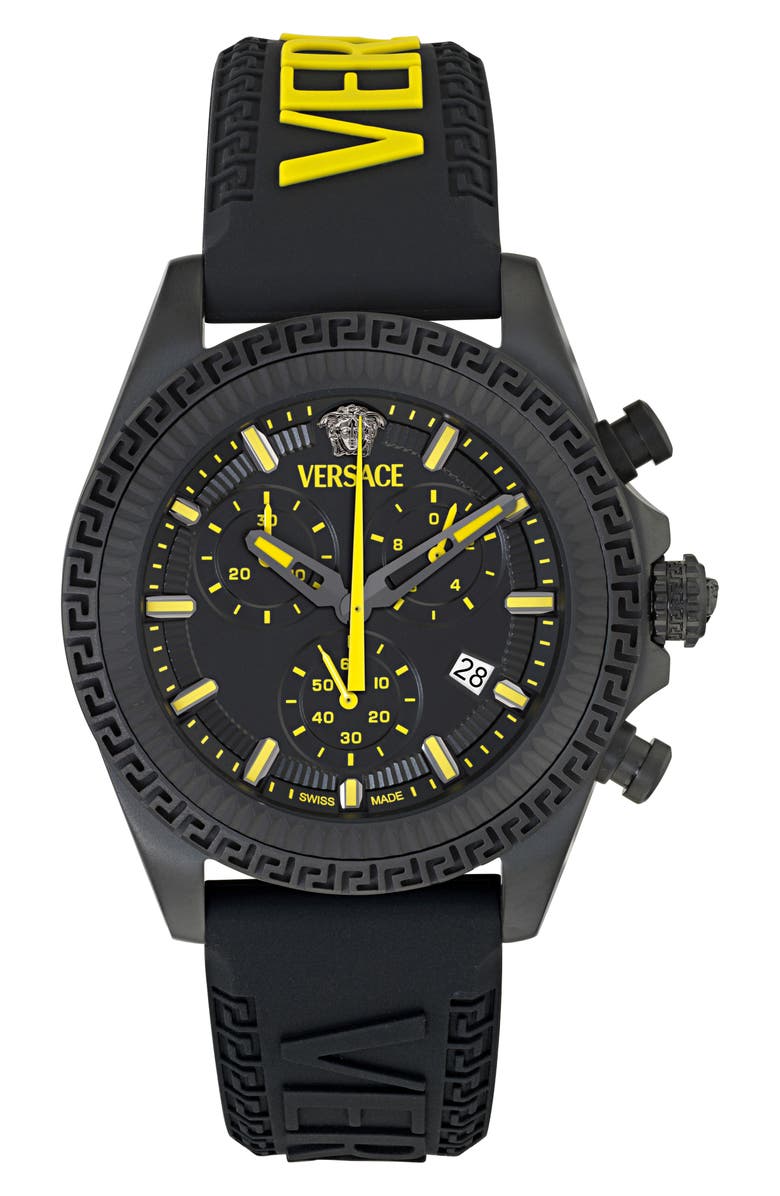 Versace Fornax Chronograph Silicone Strap Watch, 43mm, Main, color, 