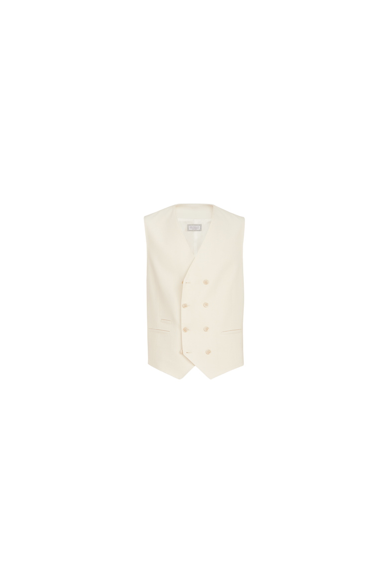 Virgin Wool And Cotton Chevron One-and-a-half Breasted Waistcoat, Alternate, color, Panama