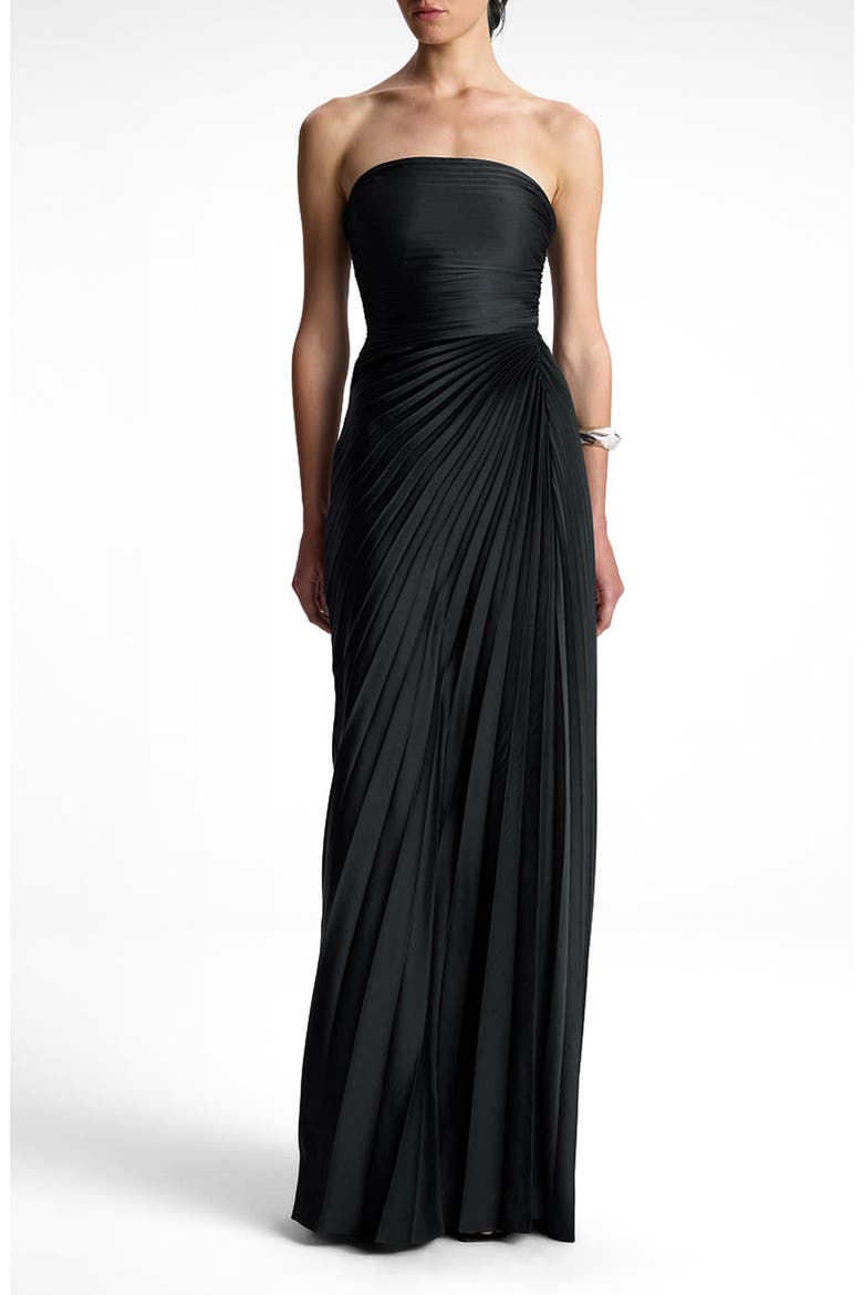 Bianca Pleated Strapless Gown, Main, color, BLACK