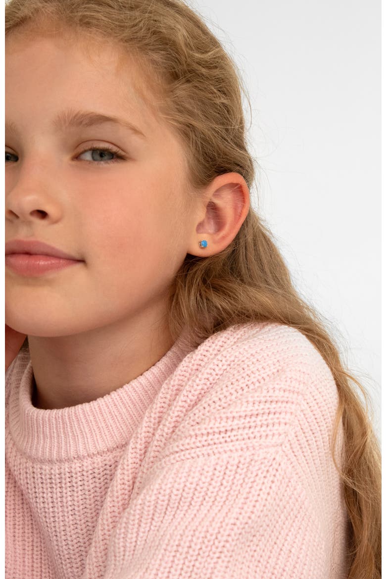 Turquoise CZ Girl Earrings, Alternate, color, Aqua Blue