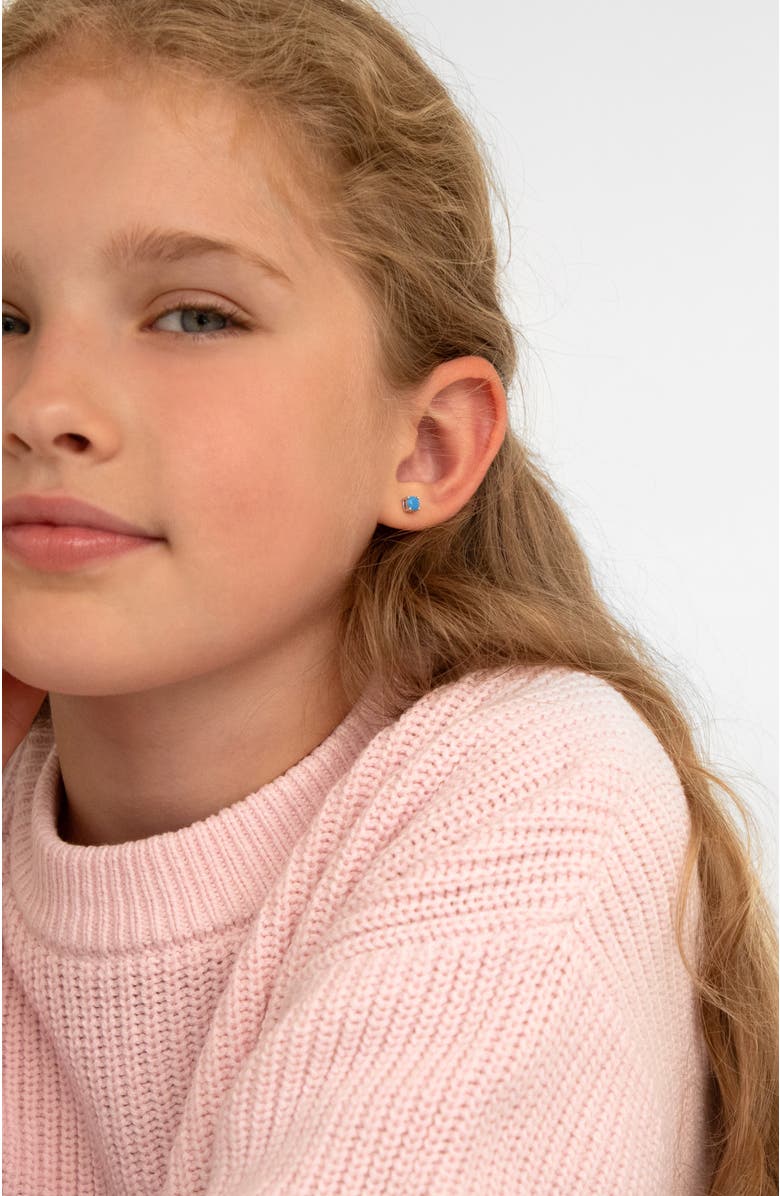 In Season Jewelry Turquoise CZ Girl Earrings, Alternate, color, Aqua Blue