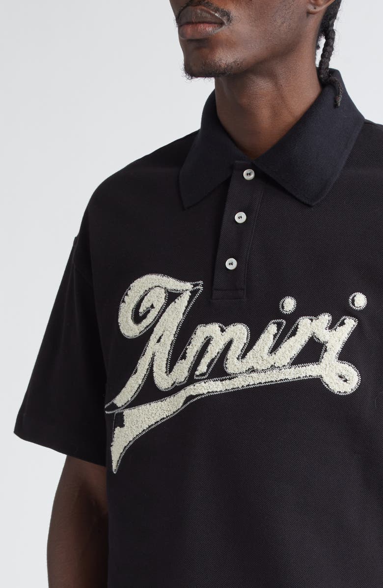 AMIRI Distressed Logo Cotton Piqué Polo, Alternate, color,