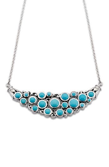 Samuel B. Silver 6.30 Ct. Tw. Sleeping Beauty Turquoise Cluster Bib Necklace In Turquoise