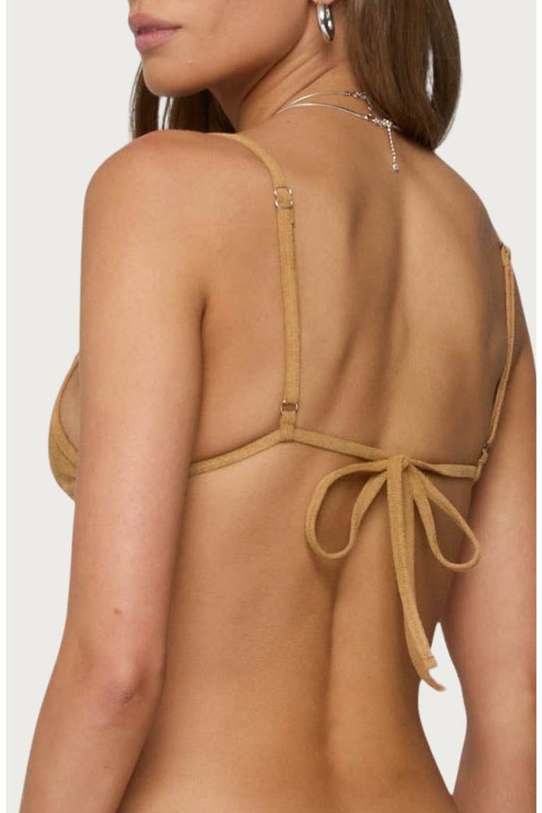 Gilda Faux Suede Triangle Bikini Top, Alternate, color, BROWN