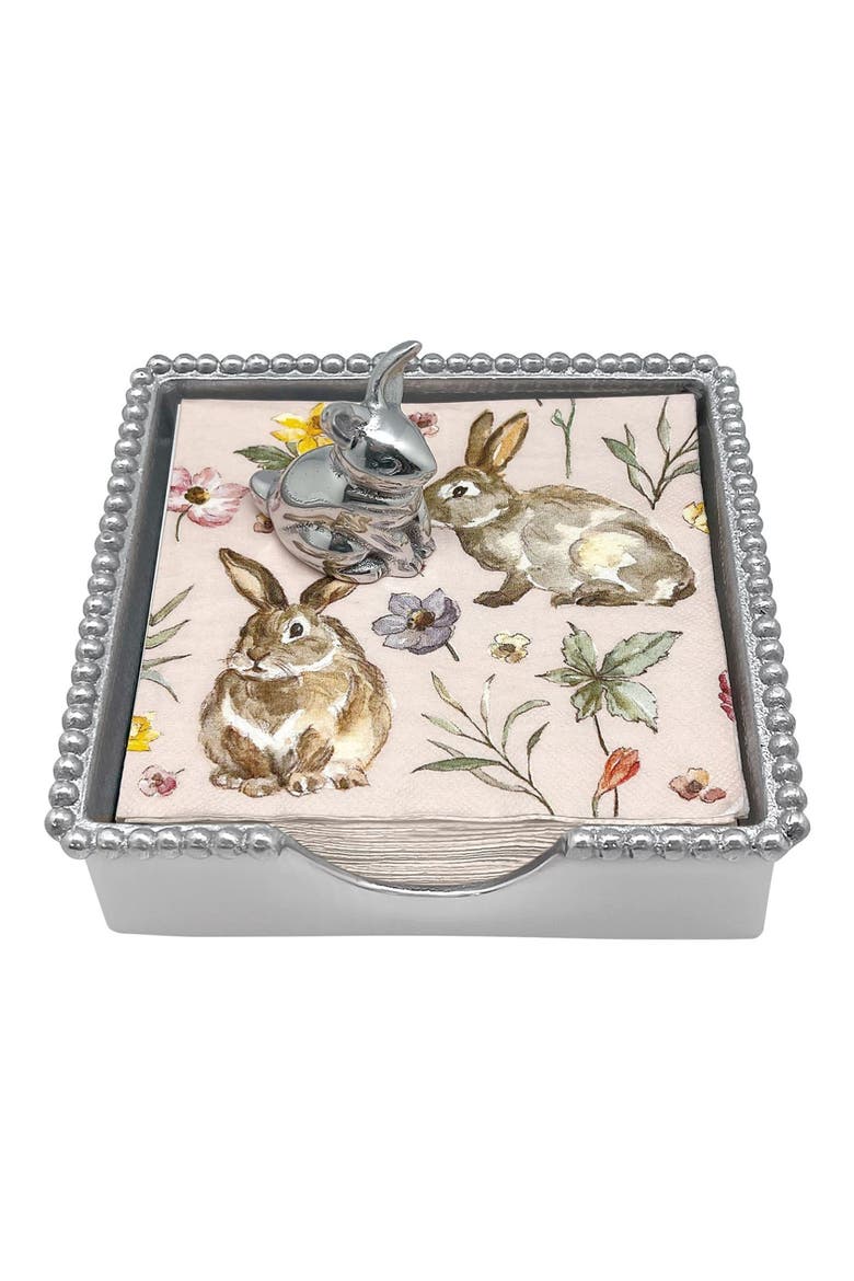 Bunny Beaded Napkin Box Set, Main, color, SILVER