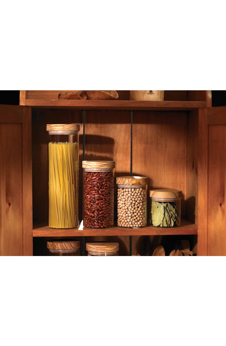 Berard Glass Storage Jar With Olive Wood Lid, 13.5-ounce, Alternate, color, Brown