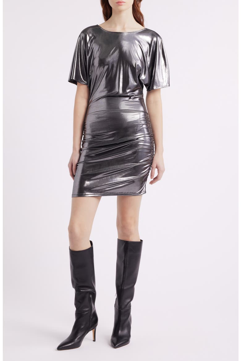 Crystal Ruched Lamé Minidress, Main, color, OPEN GY