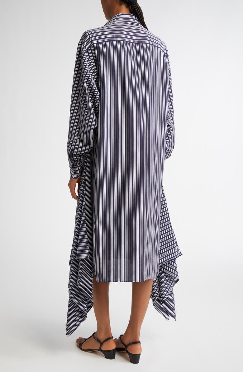 Michael Kors Collection Cascade Stripe Long Sleeve Silk Crêpe de Chine Shirtdress, Alternate, color, Maritime/ Optic White