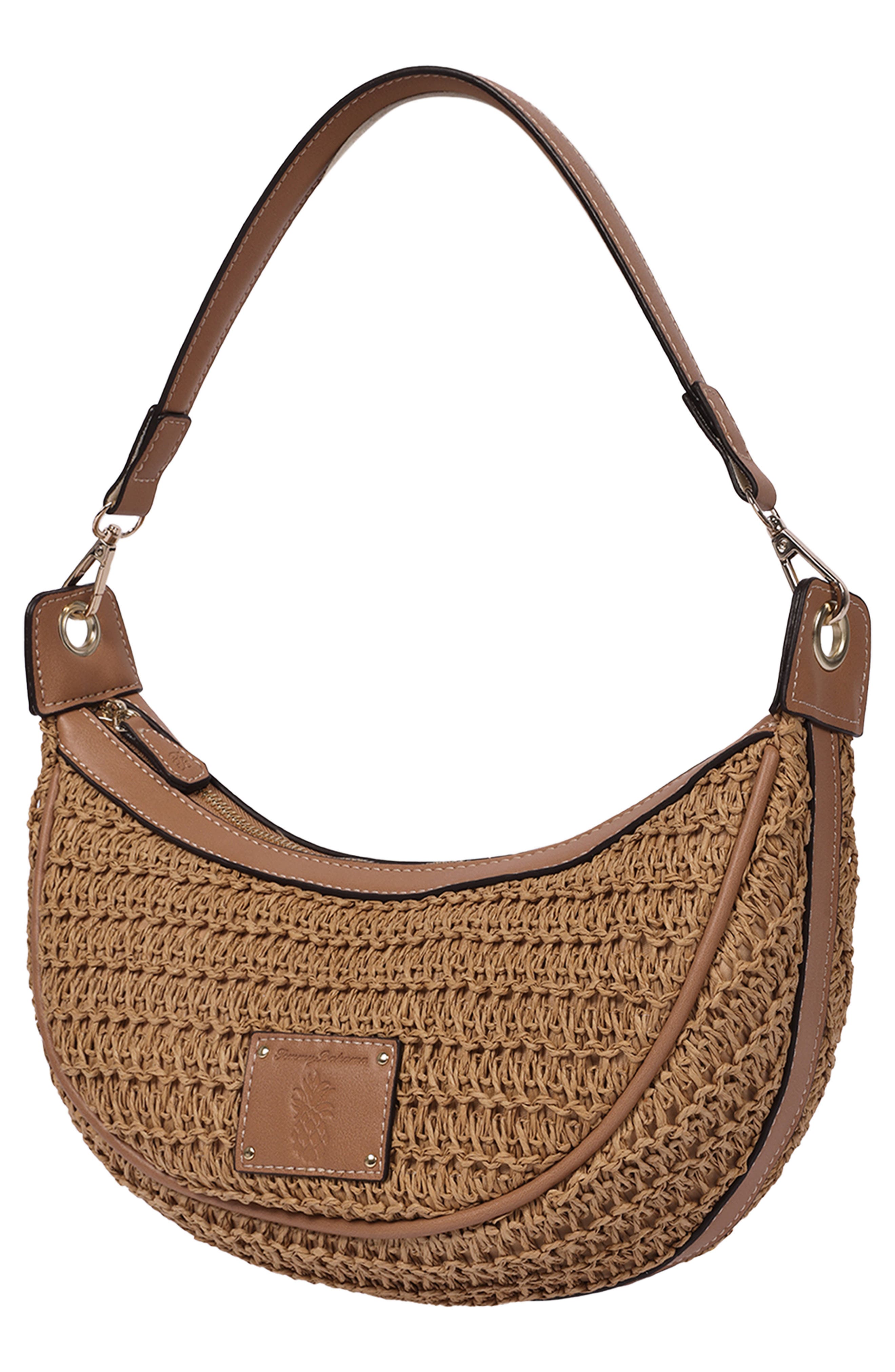 Tommy Bahama Logo Debossed Raffia Shoulder Bag, Alternate, color, Tan