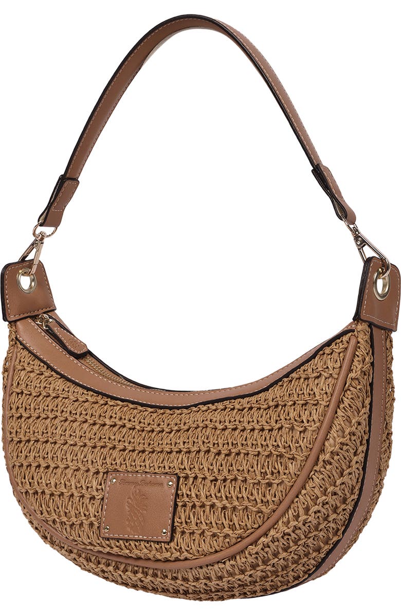 Tommy Bahama Logo Debossed Raffia Shoulder Bag, Alternate, color, Tan