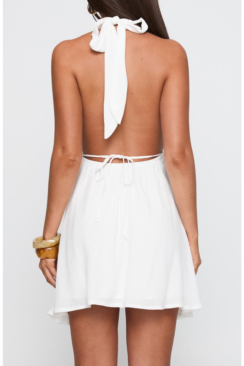 Saddler Plunge Halter Minidress, Alternate, color, WHITE