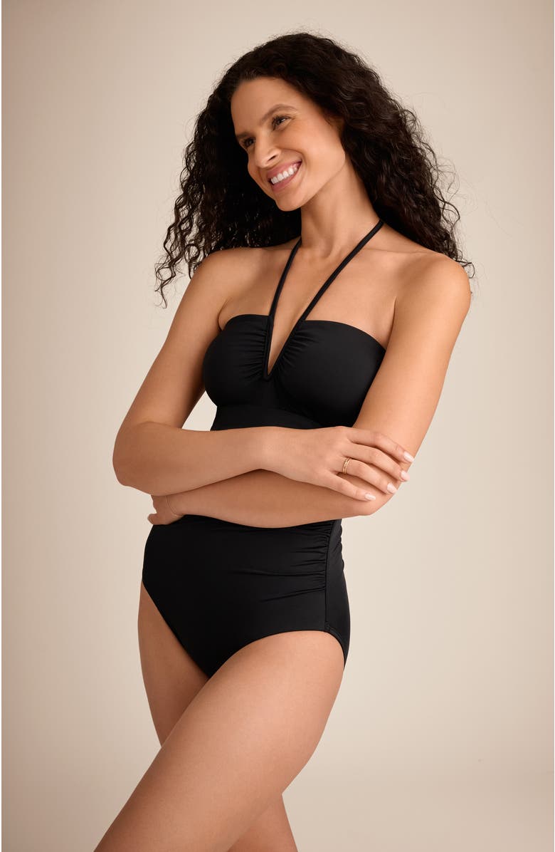 ShapeSolver Sutton V-Wire Bandeau One-Piece Swimsuit, Alternate, color, Black