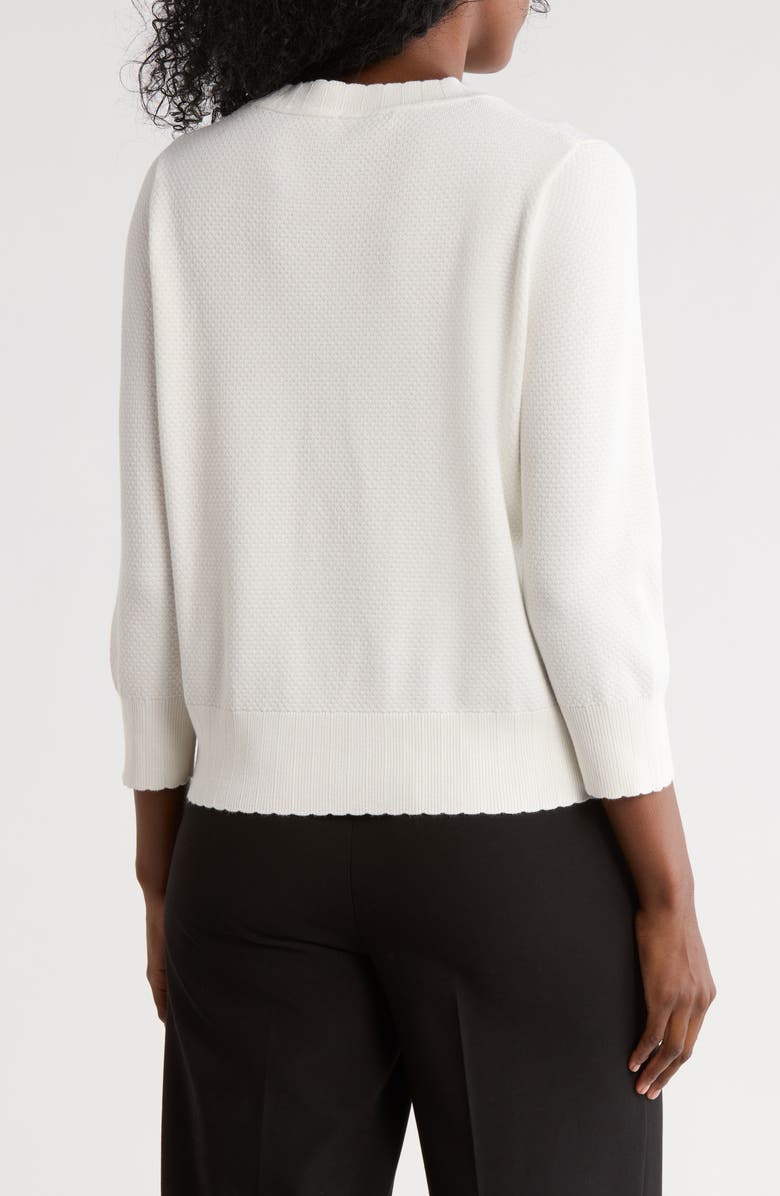 Adrianna Papell Scalloped Three-Quarter Sleeve Sweater, Alternate, color, Ivory