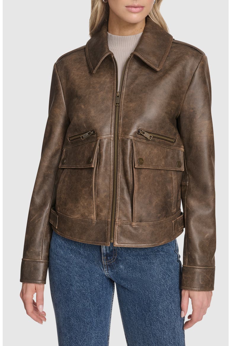 Addis Aviator Leather Jacket, Main, color, BROWN