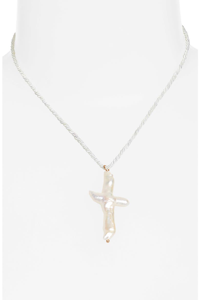 Florenzia Freshwater Pearl Cross Pendant Necklace, Main, color, CREAM