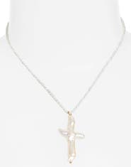 FRASIER STERLING Florenzia Freshwater Pearl Cross Pendant Necklace