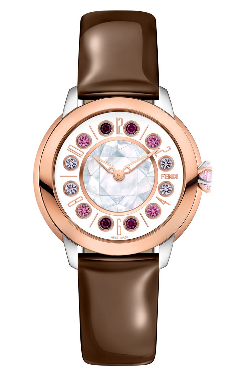 Fendi IShine Leather Strap Watch, 38mm, Alternate, color,