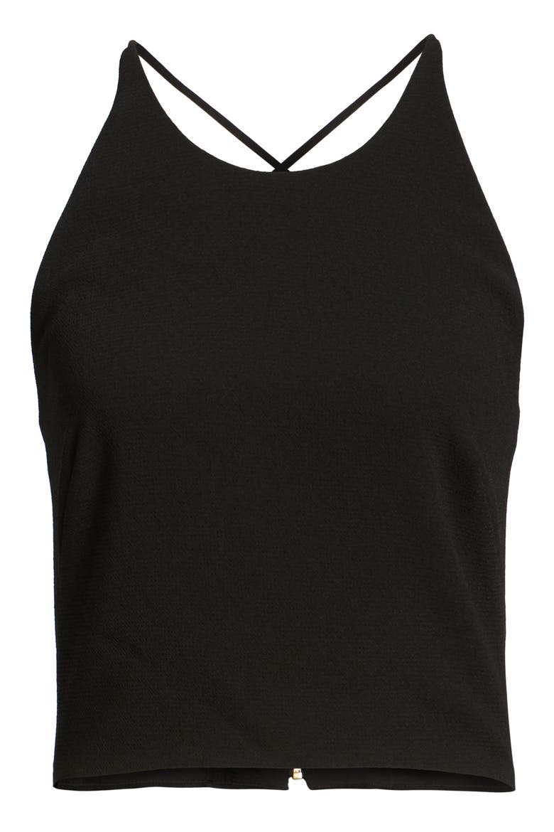 Cross Back Crepe Crop Top, Alternate, color, BLACK