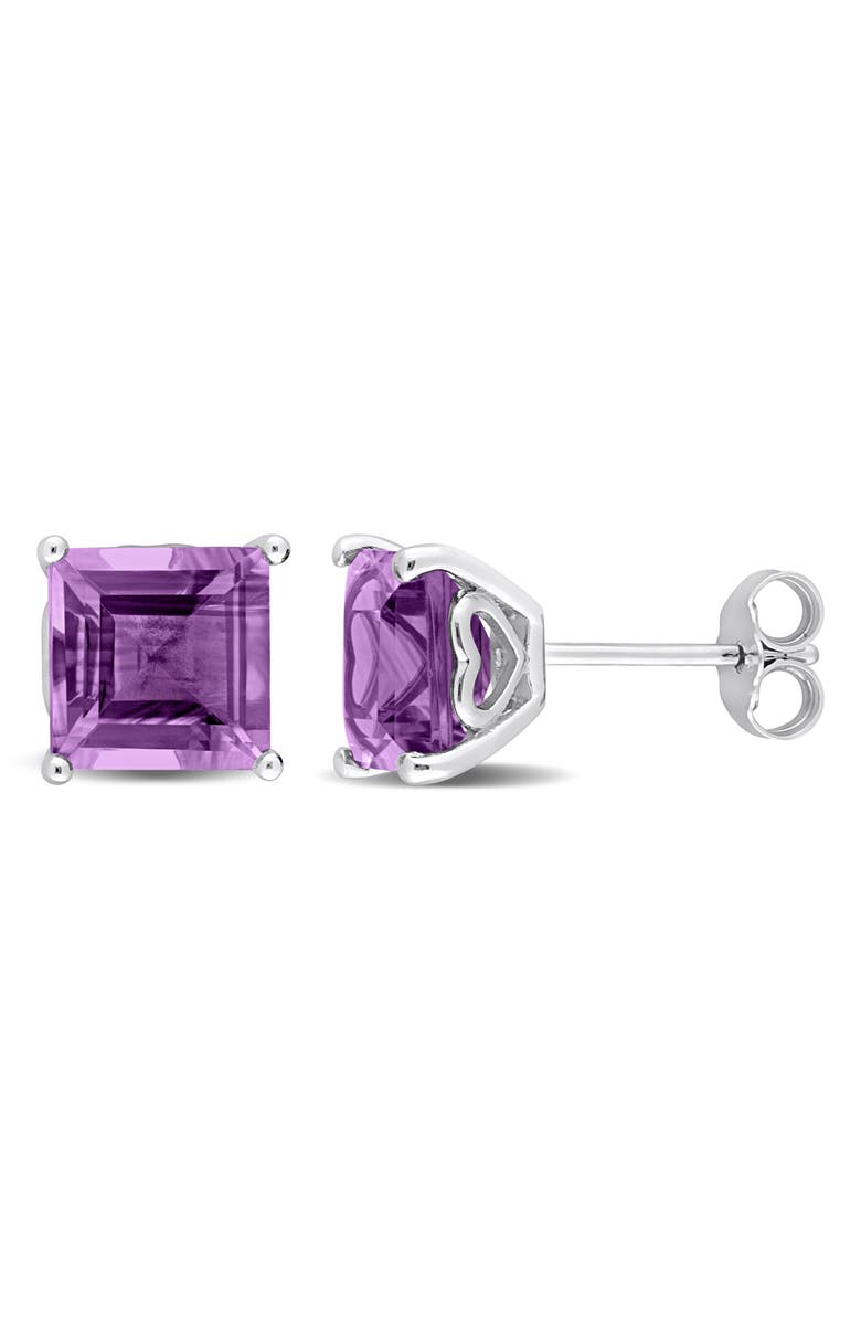 DELMAR Sterling Silver Lab-Created Amethyst Square Stud Earrings, Main, color, Purple