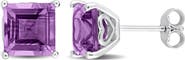 DELMAR Sterling Silver Lab-Created Amethyst Square Stud Earrings