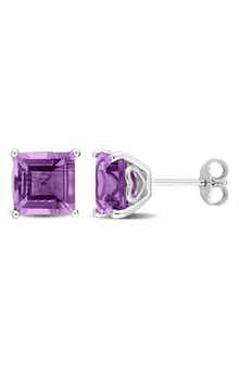 DELMAR Sterling Silver Lab-Created Amethyst Square Stud Earrings