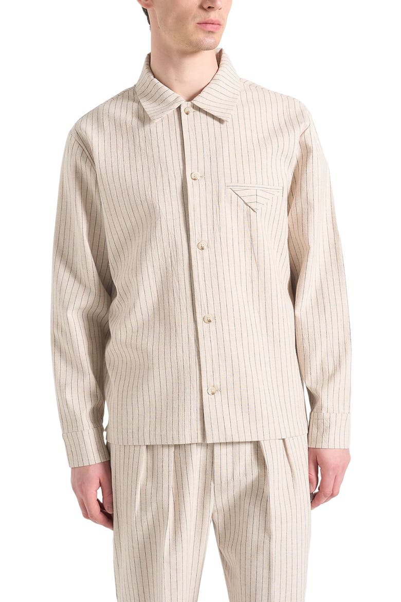 Leo Pinstripe Overshirt, Alternate, color, Beige