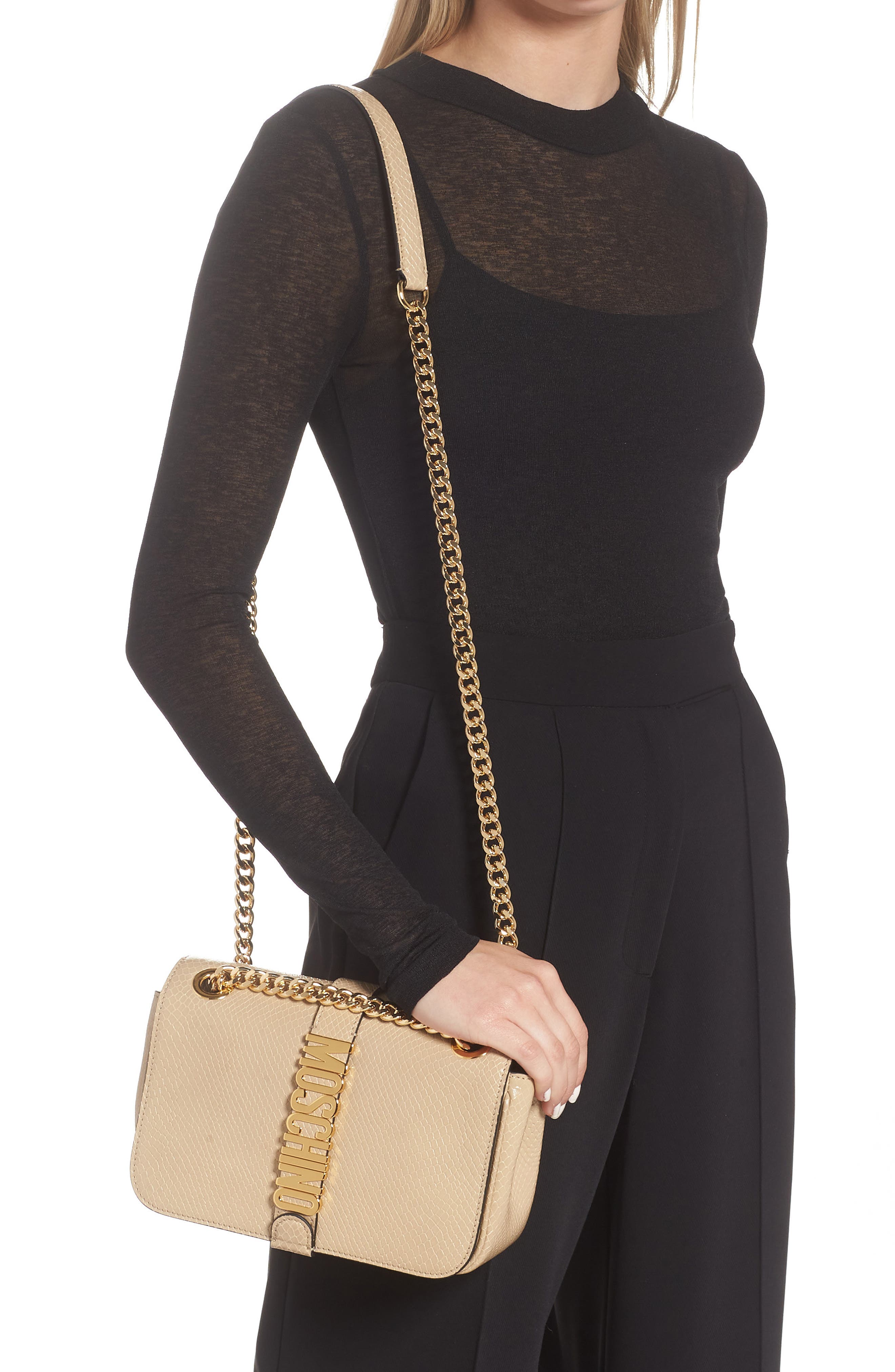 Moschino Python Embossed Leather Shoulder Bag, Alternate, color, 