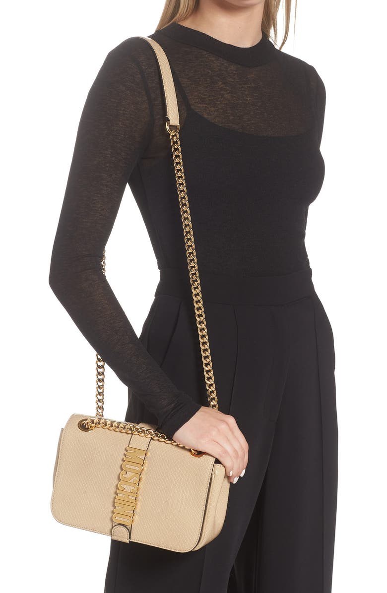 Moschino Python Embossed Leather Shoulder Bag, Alternate, color,