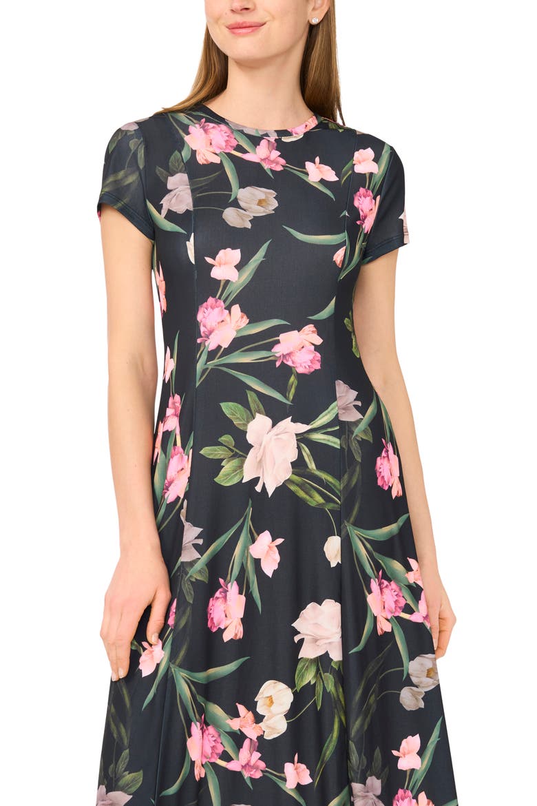 Cap Sleeve Midi Dress, Alternate, color, RICH BLACK