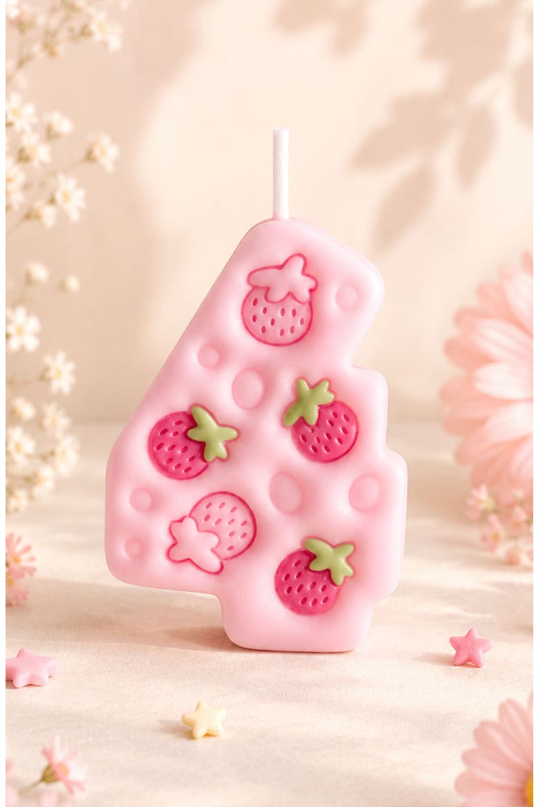 Strawberry Number 3 Candle, Alternate, color, Number 4