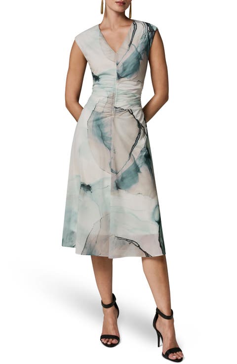Watercolor Print Ruched Sleeveless Dress