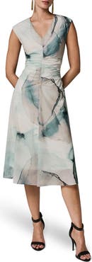 Donna Karan New York Watercolor Print Ruched Sleeveless Dress