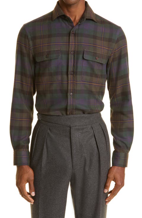 Plaid Cotton Flannel Button-Up Shirt