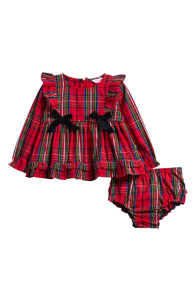 RuffleButts Nicholas Plaid Dress & Bloomers Set, Main, color, Red