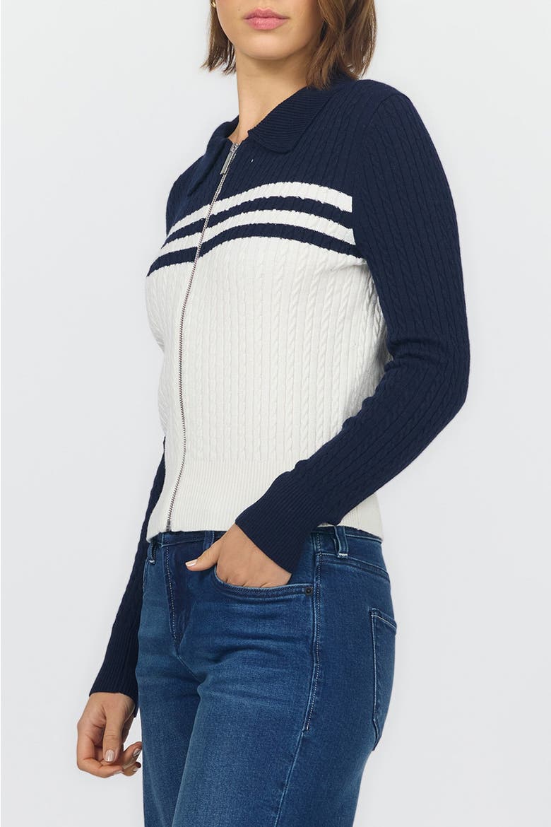 Nola Long Sleeve Zip Up Fitted Sweater, Alternate, color, Navy/ Cream