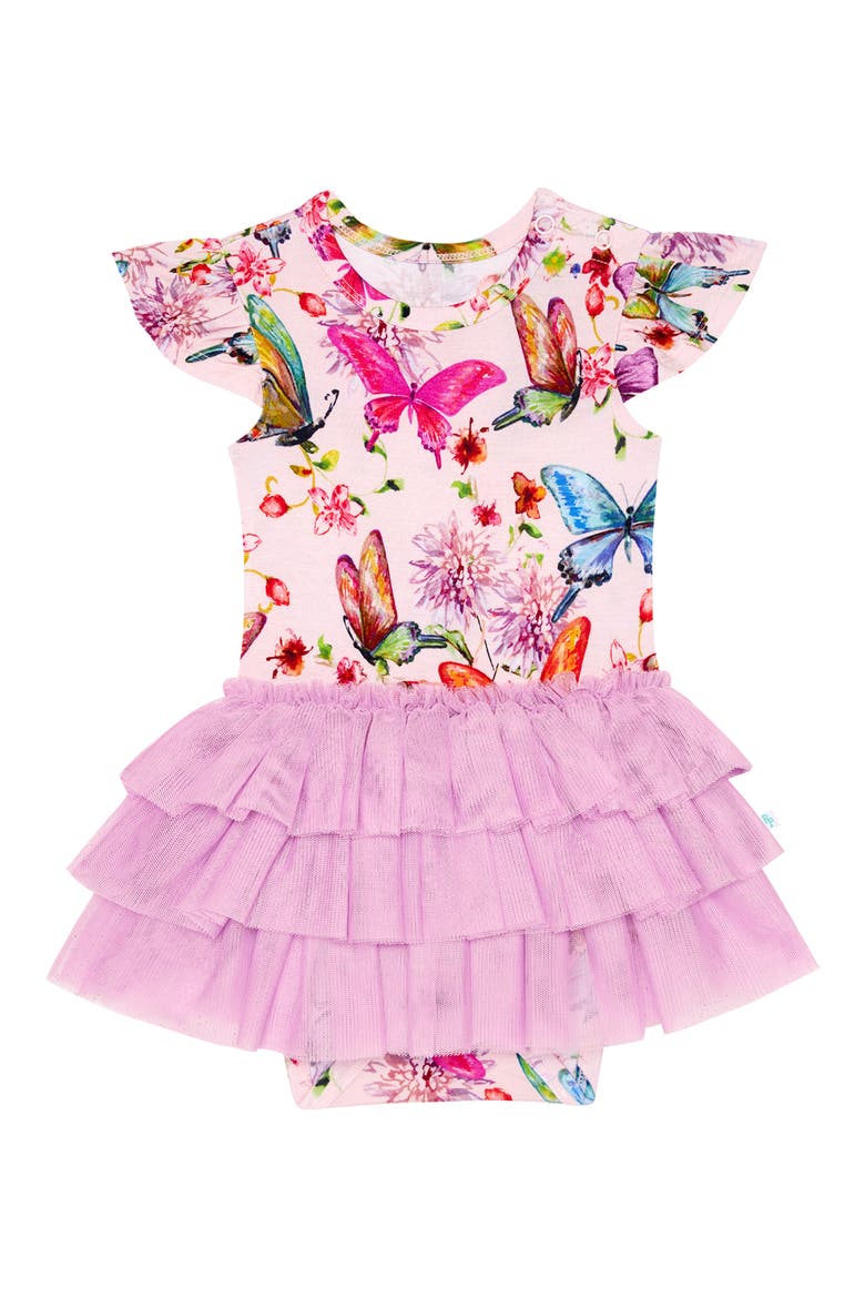 Watercolor Butterfly Ruffle Cap Sleeve Tulle Tutu Dress, Main, color, PINK