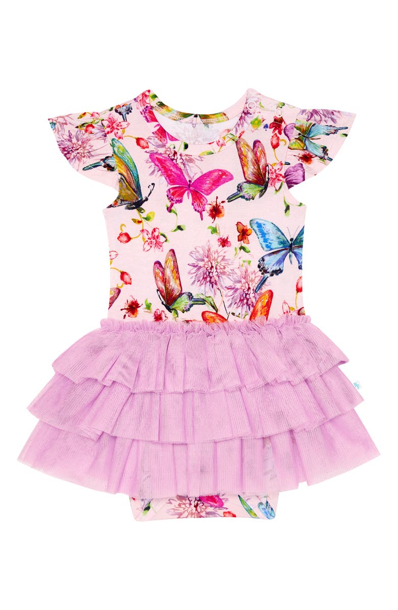 Posh Peanut Watercolor Butterfly Ruffle Cap Sleeve Tulle Tutu Dress, Main, color,