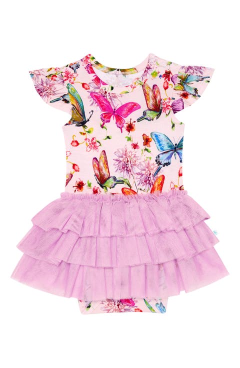 Watercolor Butterfly Ruffle Cap Sleeve Tulle Tutu Dress (Baby)