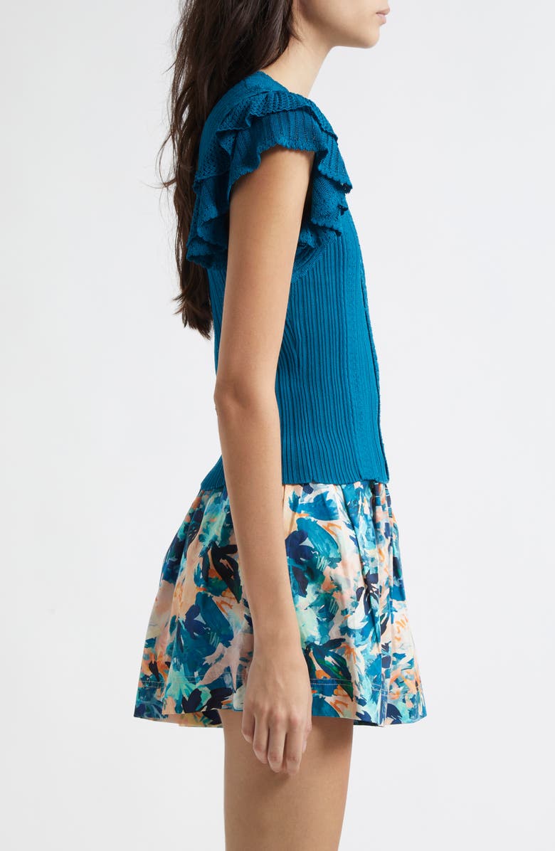 Ulla Johnson Giulia Ruffle Sleeve Rib Top, Alternate, color, Lapiz