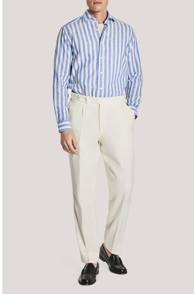 Jacques Linen & Cotton Button-Up Shirt, Alternate, color, BLUE / WHITE