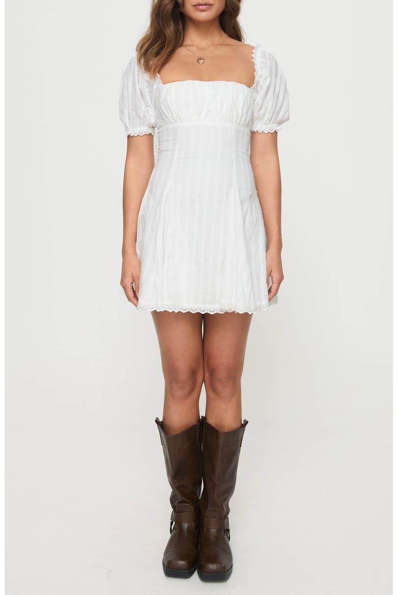 Rabatia Swiss Dot & Tonal Stripe Cotton Minidress, Main, color, WHITE
